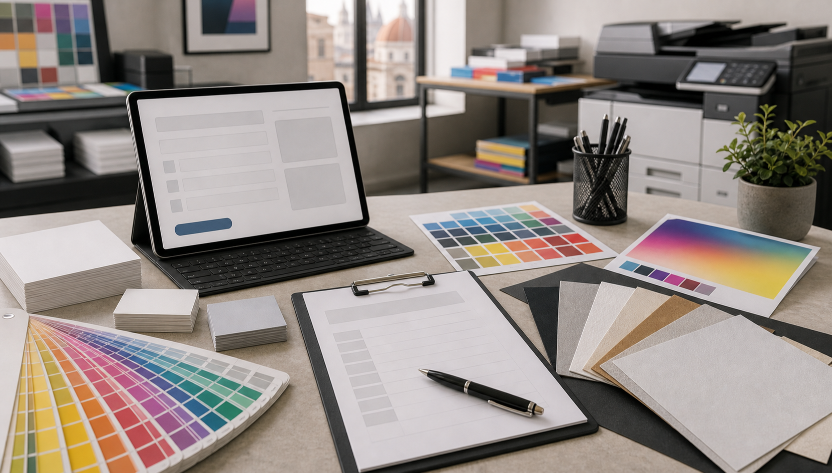 Spazio di consulenza con materiali di stampa digitale
